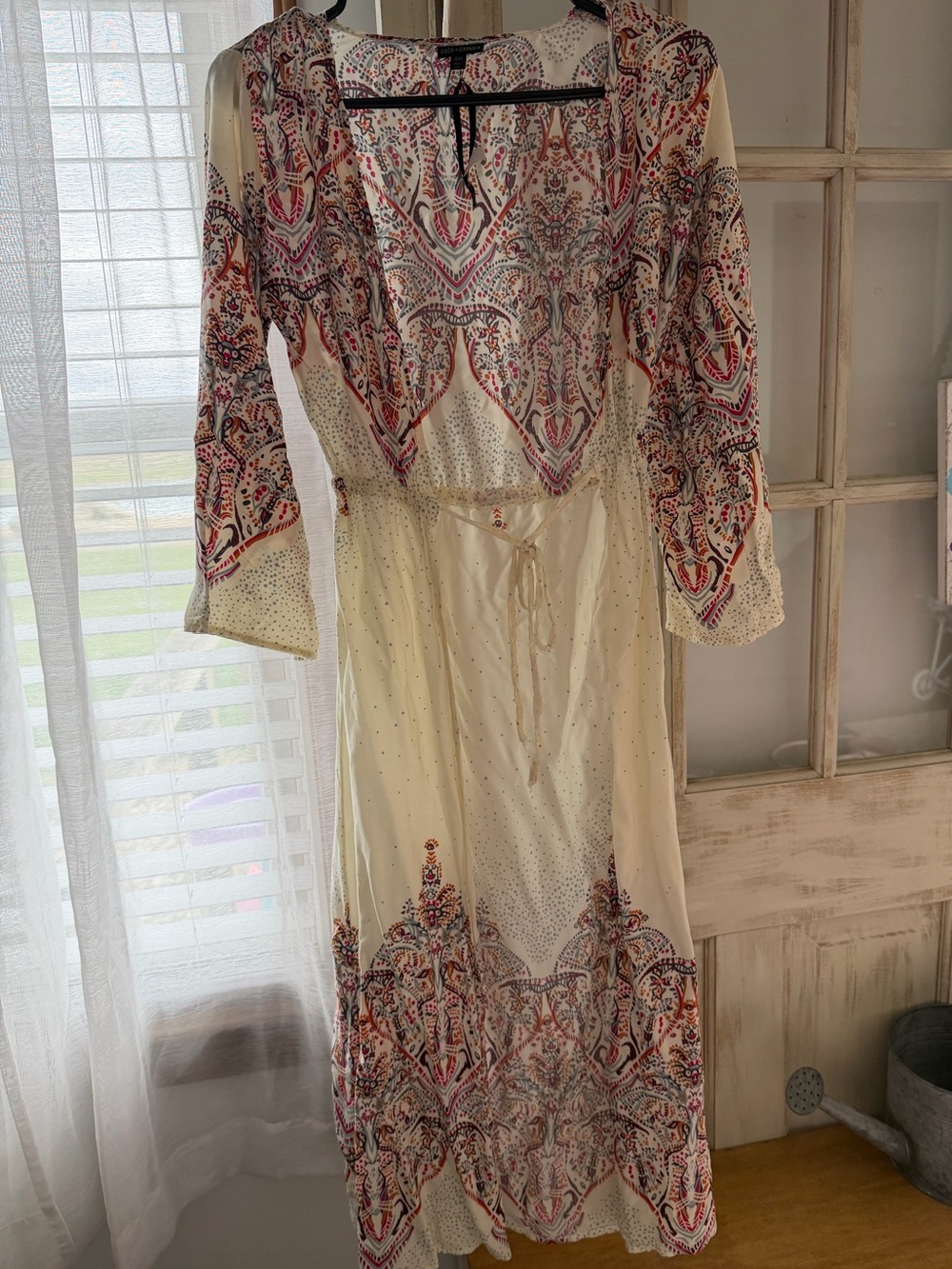 Coco + Carmen Cream Paisley Kimono with Pink and Orange Accents